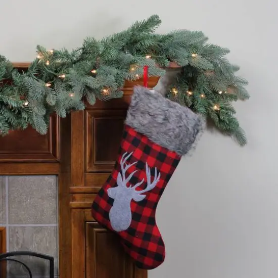20.5" Alpine Chic Shepherd's Check Reindeer Stocking {4}