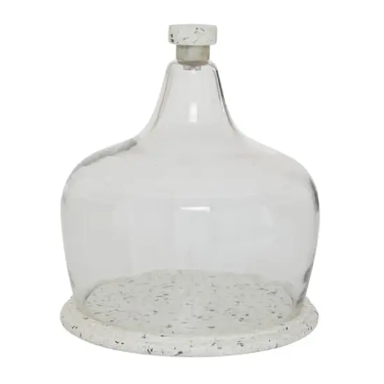 White Stoneware and Glass Contemporary Cake Stand with Cloche, 11" x 9" x 9" {1}