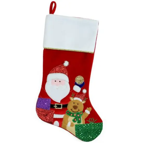 20.5" Santa Claus, Reindeer & Glitter Presents Christmas Stocking {3}