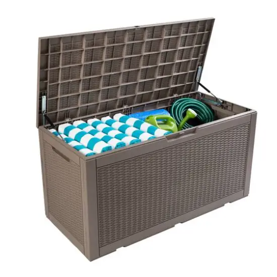 Honey Can Do 100gal Brown Wicker Resin Deck Box {4}