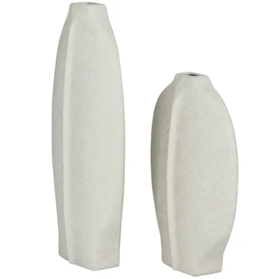 CosmoLiving by Cosmopolitan White Ceramic Textured Vase Set of 2 18", 13" {3}