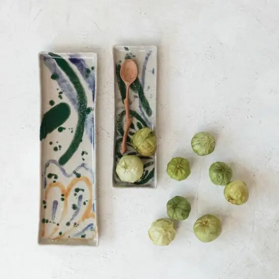 Hello Honey&reg; 11.75" Green & Cream Abstract Design Ceramic Serving Plate {3}