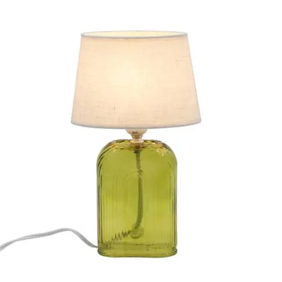 14" Ribbed Arches Glass Tabletop Lamp with Fabric Shade by Ashland® Green {3}