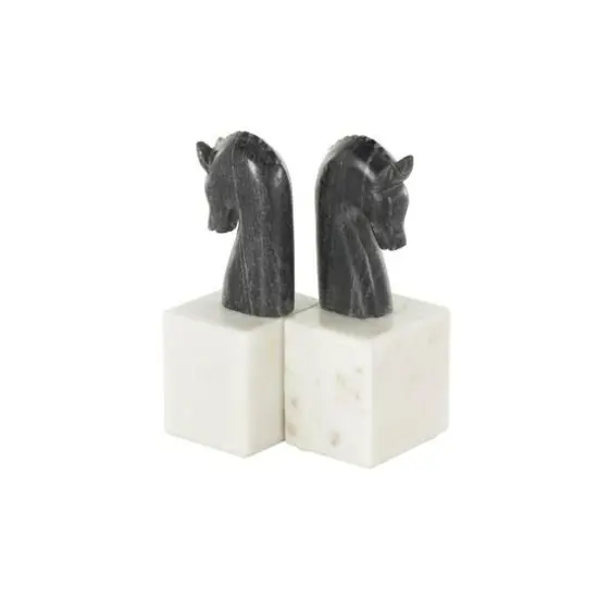 7" Black Marble Horse Distressed Decorative Bookends with White Block Bases, 2ct. {10}
