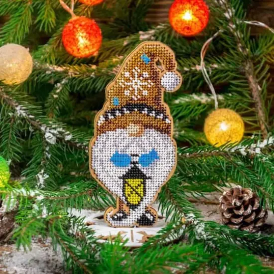 Wonderland Crafts Gnome with Snowflake Cap Bead Embroidery on Wood Kit {3}