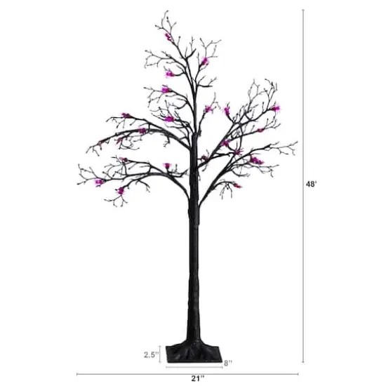 4ft. Pre-Lit Artificial Halloween Spider Twig Tree with 48 Purple LED Lights {3}