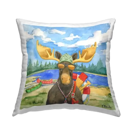 Stupell Industries Lake Lifeguard Moose Wildlife Camping Canoes Throw Pillow, 18" x 18" {1}