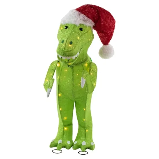 30" LED Tinsel Santa T-Rex Dinosaur Outdoor Christmas Decoration {3}