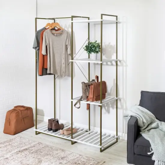 Honey Can Do Olive & White Freestanding Open Metal Closet Wardrobe {3}