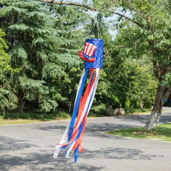 Glitzhome® 44" Patriotic Americana Uncle Sam Hat & Fireworks Windsocks Set {4}