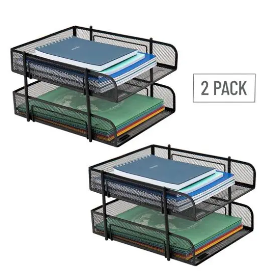 Mind Reader Network Collection Black Metal Mesh 2-Tier Letter Size Paper Trays, 2ct. {9}
