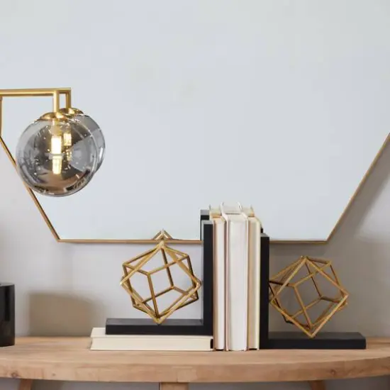 8" Gold Stainless Steel Overlapping Cube Geometric Bookends with Black Bases Set {8}