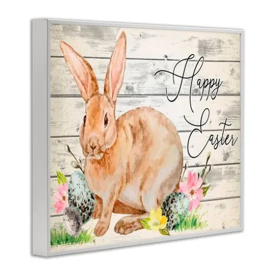 Stupell Industries Spring Floral Happy Easter Bunny Framed Giclee Art White {4}