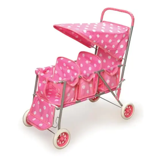 Badger Basket Pink & White Polka Dots Folding Triple Doll Stroller {1}