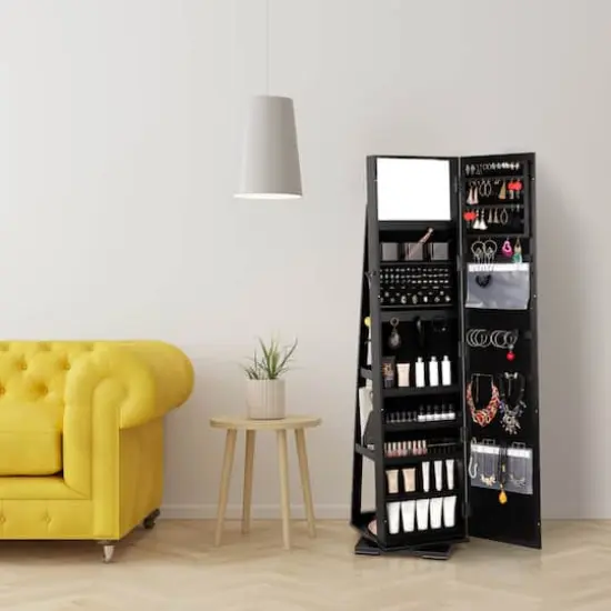 NEX&trade; Black 360 Degree Rotatable Jewelry Armoire with Free-Standing Mirror {7}