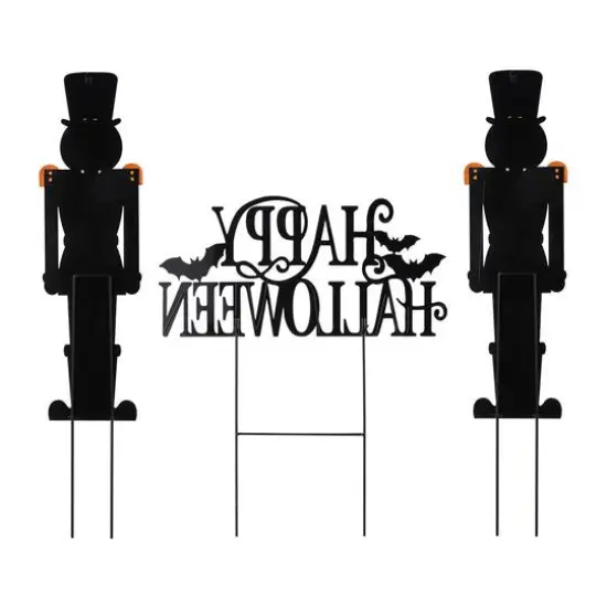 Glitzhome&reg; 32"H Halloween Metal Nutcracker and HAPPY HALLOWEEN Yard Stake Set {8}