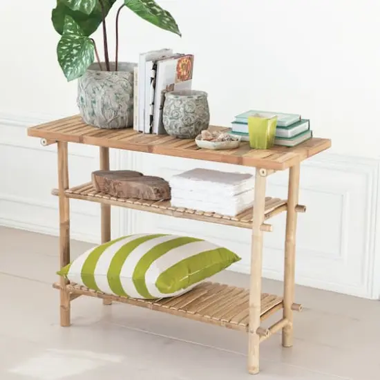 Hello Honey&reg; Natural Tall Bamboo Accent Table with 2 Shelves {5}