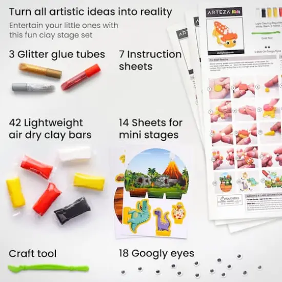 Arteza&reg; Kids Dinosaurs Small Stage Clay Kit, 74 pcs {3}