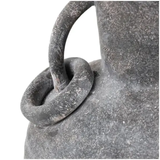13" Ceramic Textured Vase with Ring Handles Gray {5}