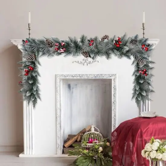 9ft. Sterling Pine Artificial Garland with Pinecones & Red Berries {3}