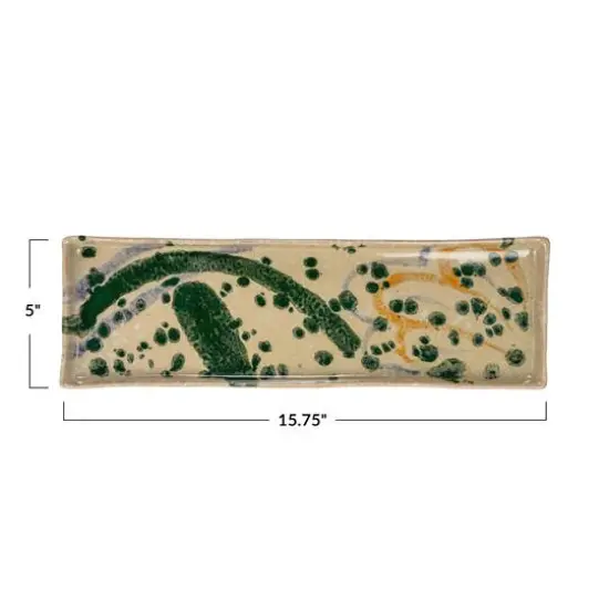 Hello Honey&reg; 15.75" Green & Cream Abstract Design Stoneware Platter {7}