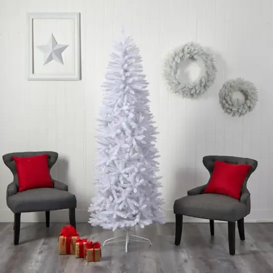 7ft. Unlit Slim White Artificial Christmas Tree {7}