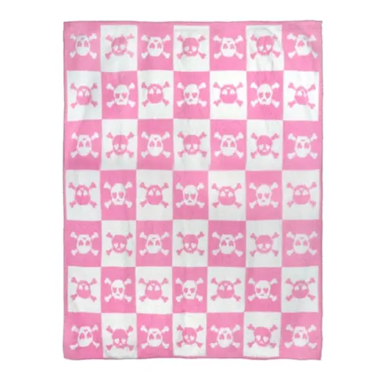 50" x 60" Pink & White Heart Eye Skull & Crossbones Throw Blanket by Ashland&reg; {1}