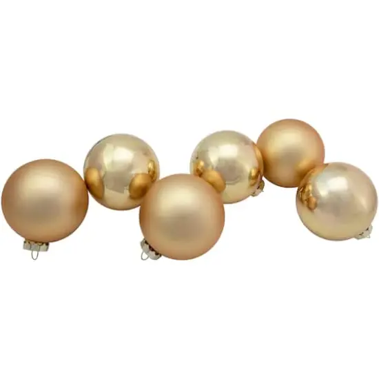 6ct. 3" Champagne Gold 2-Finish Glass Ball Ornaments {4}