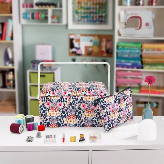 SINGER® Large Tropical Animal Print Premium Sewing Basket with Travel Sewing Kit {3}