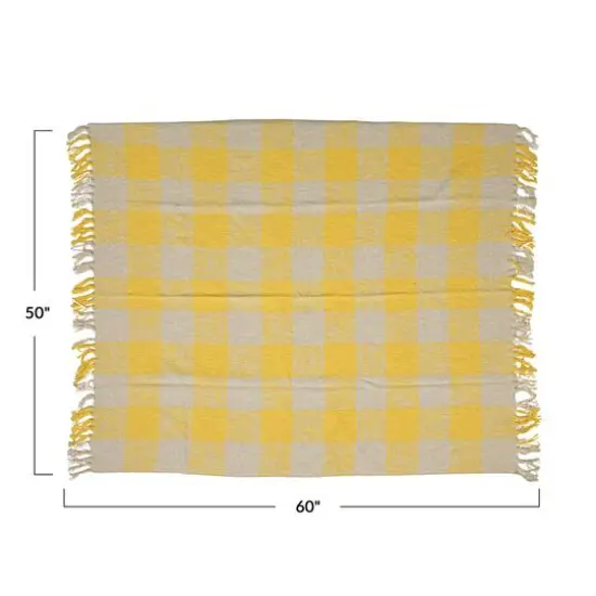 Hello Honey® Yellow & Cream Plaid Hand-Woven Cotton Throw with Fringe {5}