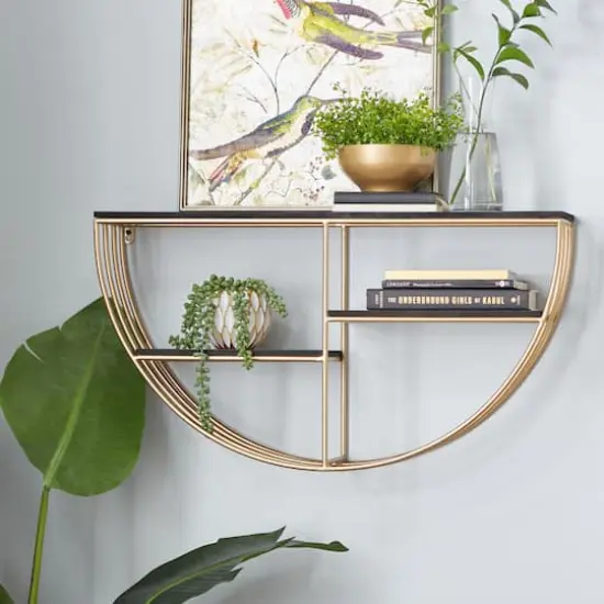 28" Gold Wood Contemporary Wall Shelf {9}