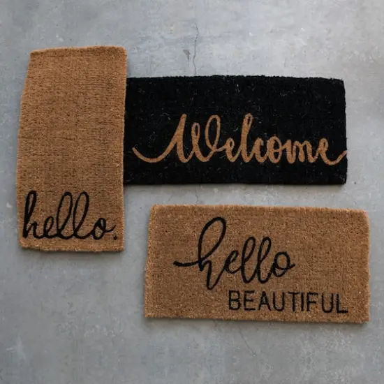 Hello Honey&reg; Black & Brown Hello Beautiful Natural Coir Doormat {4}