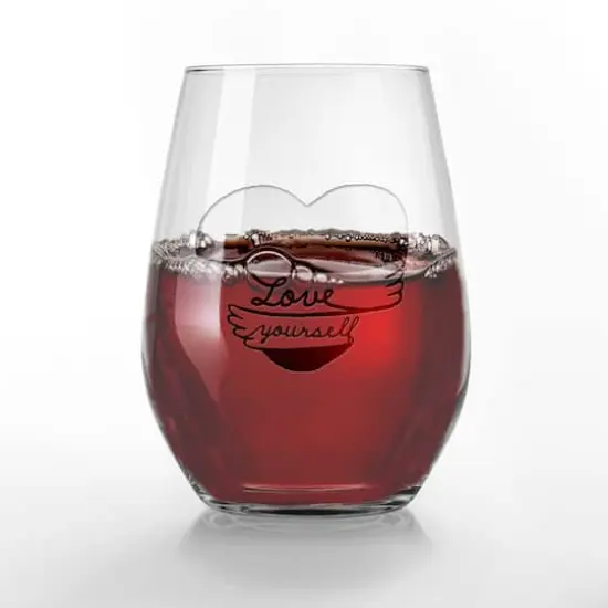 15oz. Love Yourself Heart Hug Engraved Stemless Wine Glass {3}