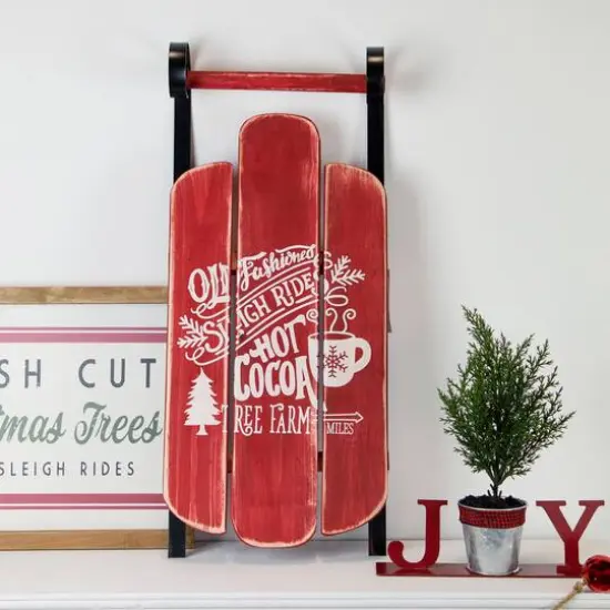 23'' Red Wooden Christmas Snow Sled Decoration {3}