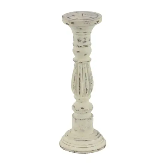 Distressed White Mango Wood Traditional Pillar Candle Holder {4}
