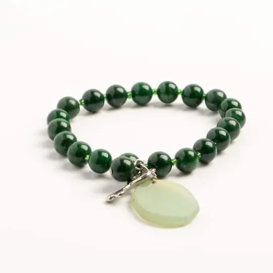 John Bead Malachite Natural Stone Stretch Bracelet with Agate & Key Charm {4}