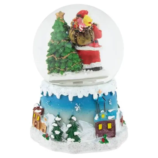 5.5" Santa Claus with Christmas Tree & Reindeer Swirling Snow Globe {7}
