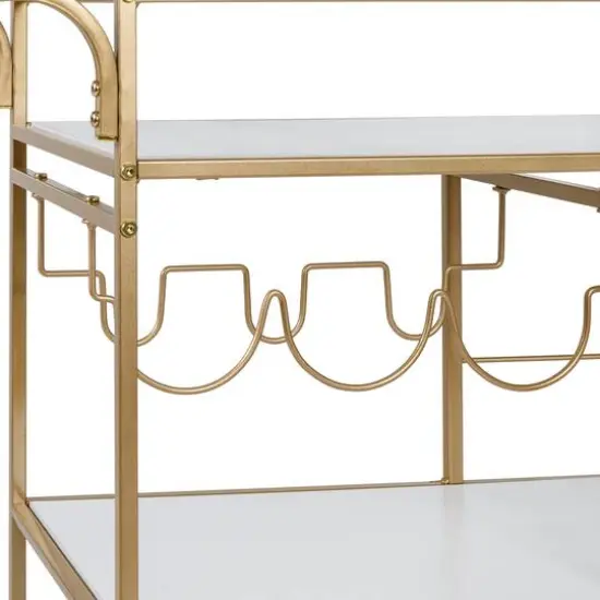 Honey Can Do 3-Tier Gold & White Rolling Bar & Serving Cart with Handles {7}