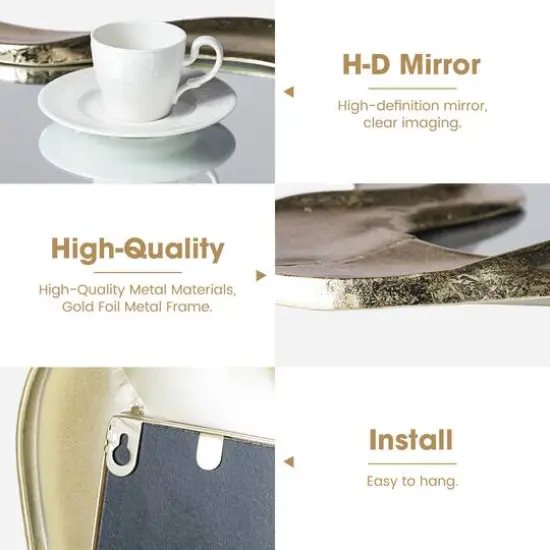 Glitzhome&reg; 34.25" Modern Gold Foil Metal Frame Wavy Wall Mirror {8}