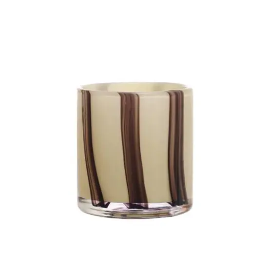 Hello Honey® 4" Striped Glass Votive Candle Holder Cream and Deep Purple {3}