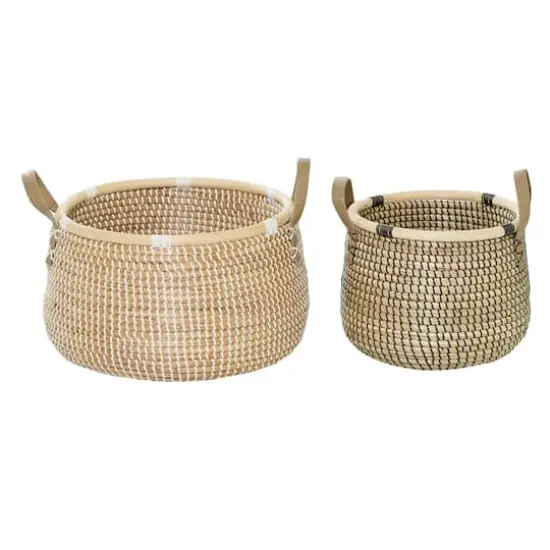 Natural Wheat Beige Round Contemporary Storage Basket Set {1}