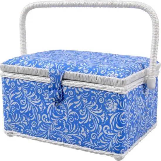 SINGER&reg; Large Blue Deliah Scroll Print Sewing Basket with Sewing Scissors & Notions {4}