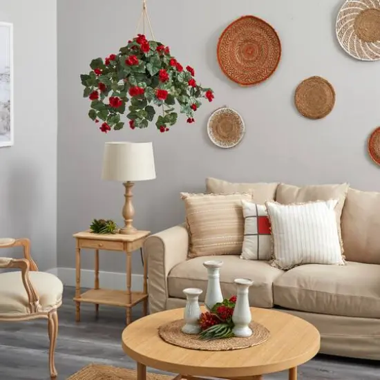 24" Red Begonia in Hanging Basket {7}