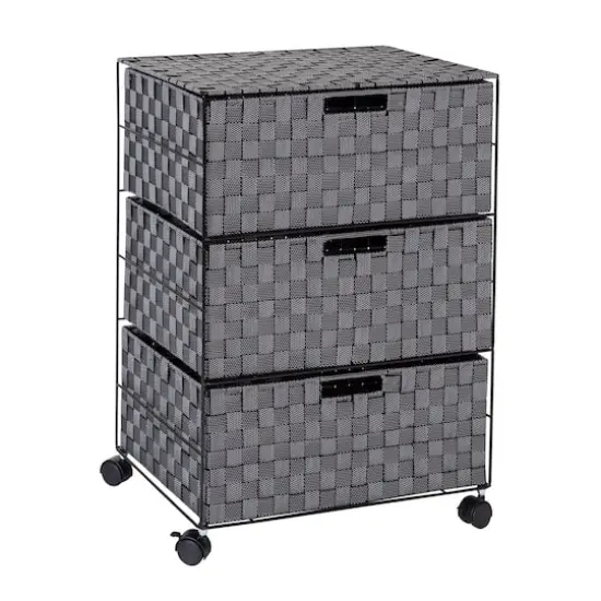 Honey Can Do 26" Black Three-Drawer Woven Home Office Organizer with Wheels {1}