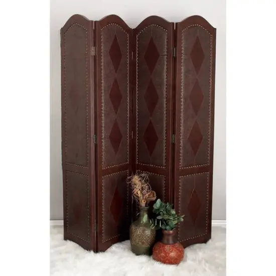 Dark Brown Wood Traditional Room Divider Screen, 71" x 64" x 1" {11}