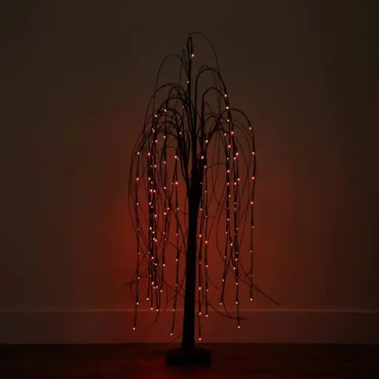 4ft. Orange & Purple LED Pre-Lit Halloween Black Willow Artificial Fall Tree {12}