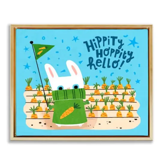 Stupell Industries Hippity Hoppity Hello Bunny Floater Framed Art Gold {1}