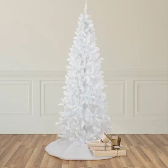 6.5ft. Pre-Lit White Georgian Pine Pencil Artificial Christmas Tree, Warm White LED Lights {3}