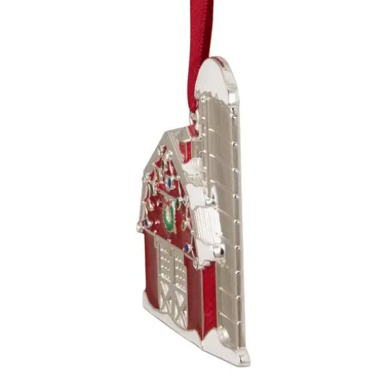 Red & White Enamel Barn House Ornament {6}