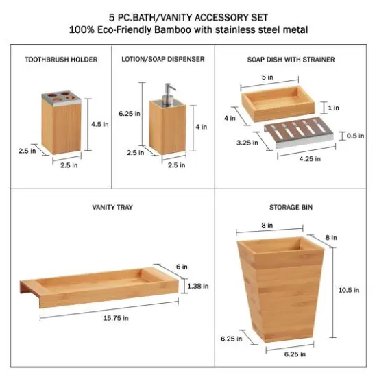 Hastings Home Bamboo Bathroom Accessories Set {3}